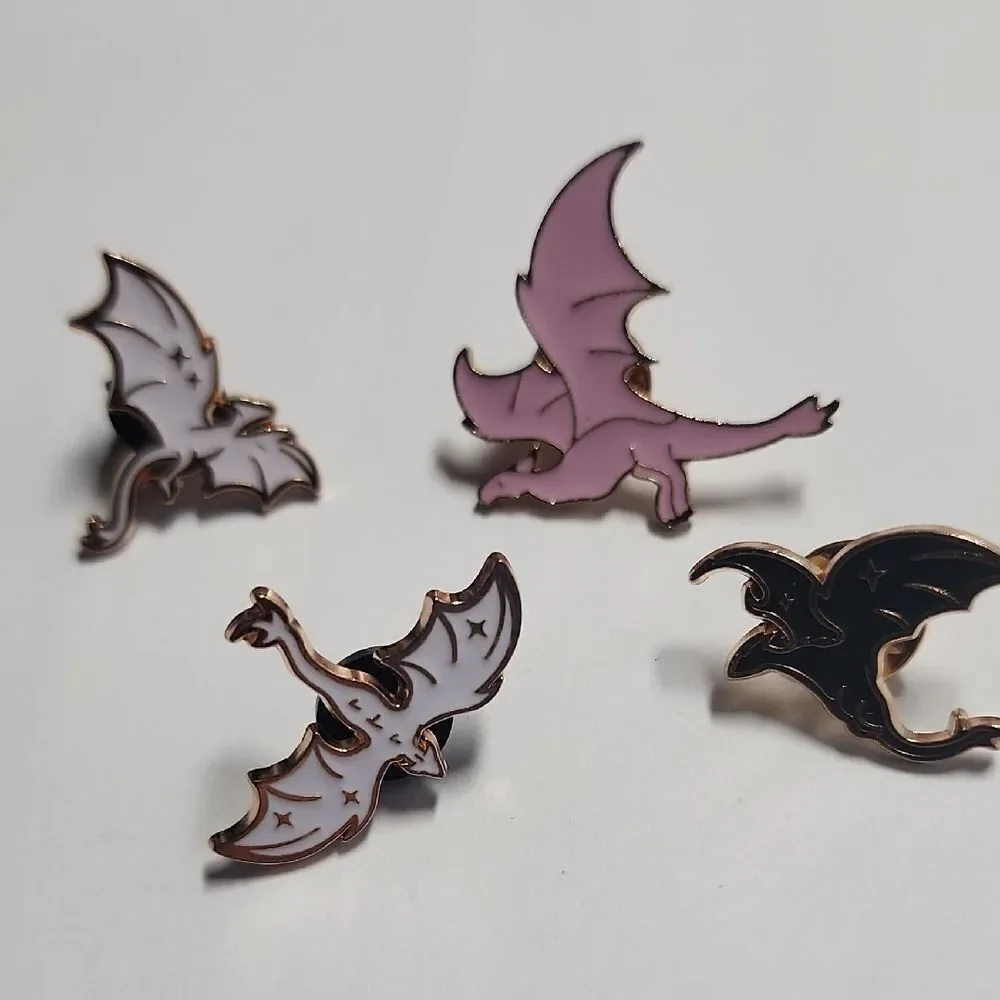 Dragon Enamel Pin Set in Pink, Black, and White